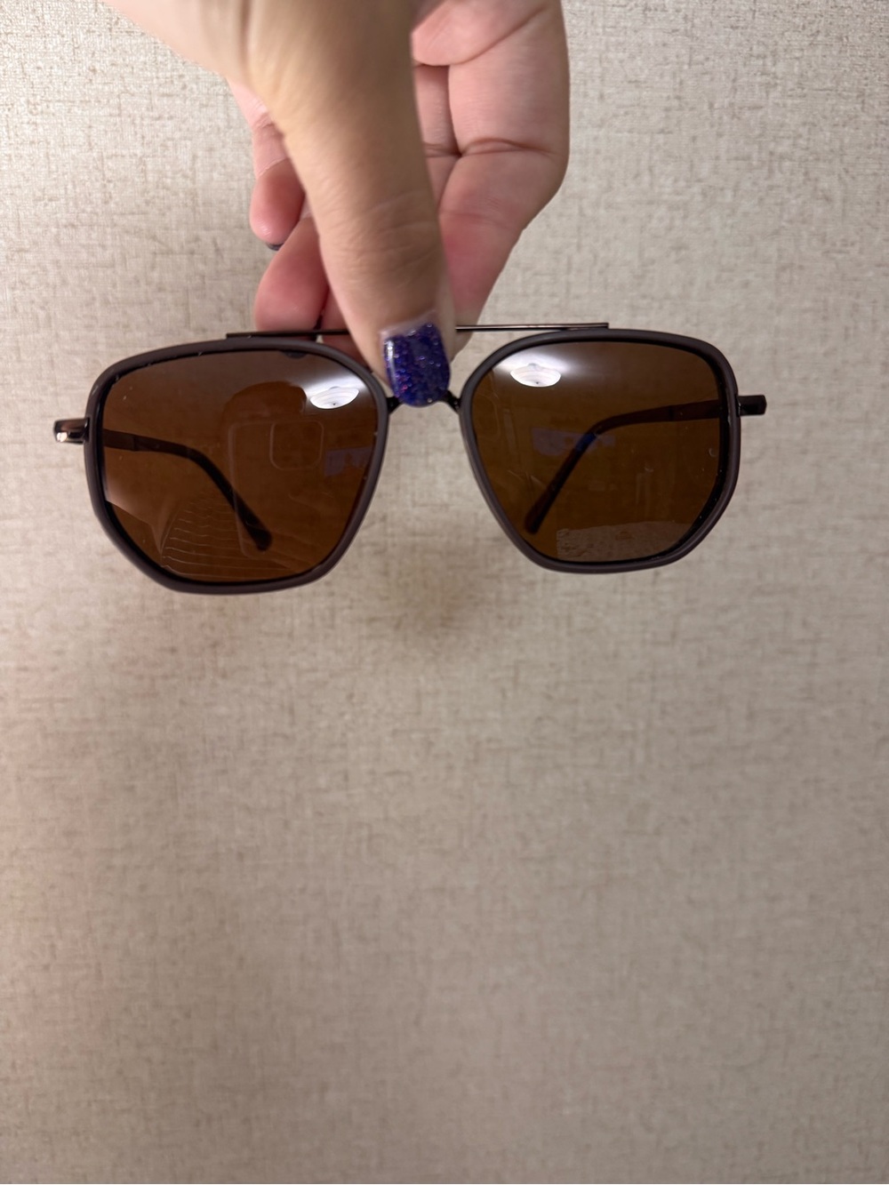Brown Lens Square Metal Frame Sunglasses